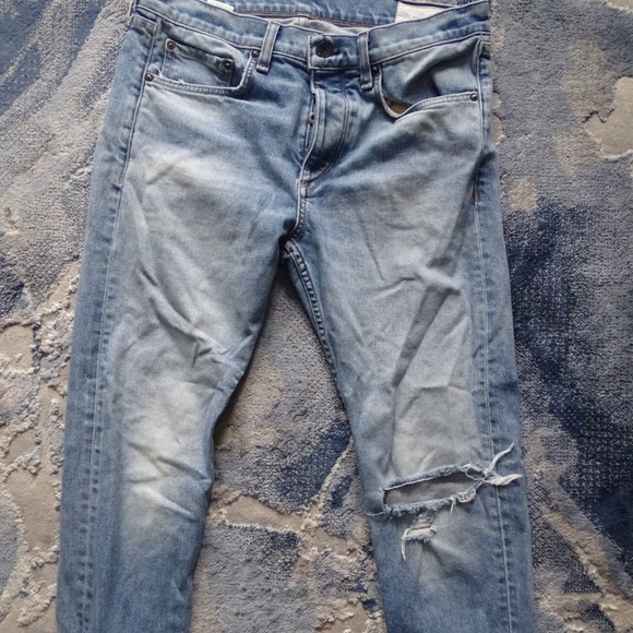 RAG & BONE BUTTON FLY FIT 2 SLIM JEANS FACTORY DISTRESSED ONE KNEE - Picture 1 of 2